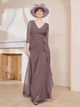 Robe de A-ligne Plissée en Mousseline Longueur au Sol Vintage Mauve
