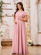 Maxi Robe Empire en Mousseline à Manches Flottantes Longueur au Sol Rose Poudré