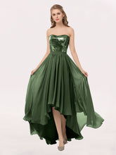 Sans Bretelles Asymétrique Robe avec Bustier en Paillettes Olive Verte