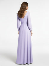 Robe en Mousseline à Col en V Et Manches Évasées avec Nœud Lilas