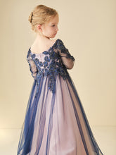 Robe de Demoiselle d'Honneur en Tulle Perles avec Manches 3/4