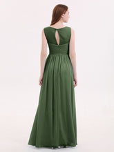 Robes Longues Mousseline avec Col d'Illusionline Olive Verte