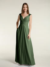 Dentelle Bretelles Col En V Mousseline Robes Avec Poches Olive Verte