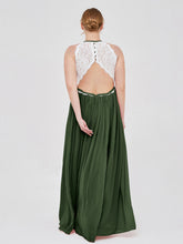 Licou Maxi Robe avec Ivoire Dentelle Bustier Olive Verte