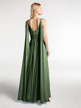 Robe en Mousseline à Col en V avec Bandes à Bretelles Arrière Olive Verte