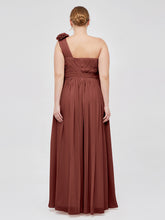 Une Epaule Mousseline Robe avec Fleurs Bretelle terracotta