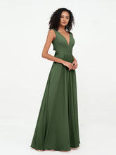 Robes Longues en Mousseline à Col en V avec Poches Olive Verte