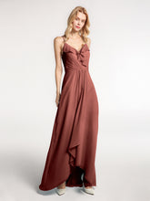 Robe en Mousseline à Bretelles Spaghetti Haut Bas avec Volants terracotta