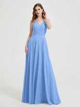 Col En V Dos Croisé Mousseline Robes De Demoiselle d'Honneur Bleu