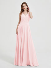 Col En V Dos Croisé Mousseline Robes De Demoiselle d'Honneur Rose Pâle