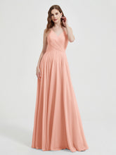 Col En V Dos Croisé Mousseline Robes De Demoiselle d'Honneur Corail