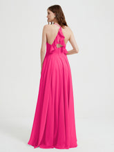 Col En V Dos Croisé Mousseline Robes De Demoiselle d'Honneur Fuchsia