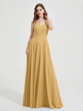 Col En V Dos Croisé Mousseline Robes De Demoiselle d'Honneur Or