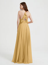 Col En V Dos Croisé Mousseline Robes De Demoiselle d'Honneur Or