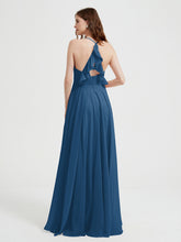 Col En V Dos Croisé Mousseline Robes De Demoiselle d'Honneur Bleu Encre