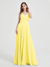 Col En V Dos Croisé Mousseline Robes De Demoiselle d'Honneur Citron