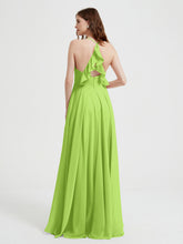 Col En V Dos Croisé Mousseline Robes De Demoiselle d'Honneur Vert Citron