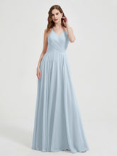 Col En V Dos Croisé Mousseline Robes De Demoiselle d'Honneur Brume