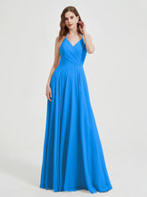 Col En V Dos Croisé Mousseline Robes De Demoiselle d'Honneur Bleu Océan
