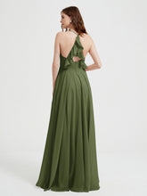 Col En V Dos Croisé Mousseline Robes De Demoiselle d'Honneur Olive Verte