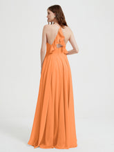 Col En V Dos Croisé Mousseline Robes De Demoiselle d'Honneur Orange