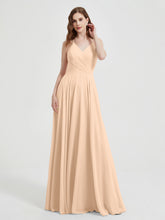 Col En V Dos Croisé Mousseline Robes De Demoiselle d'Honneur Pêche
