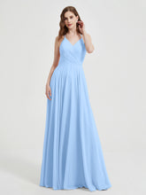 Col En V Dos Croisé Mousseline Robes De Demoiselle d'Honneur Bleu Ciel