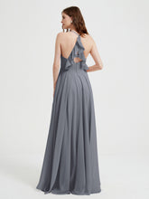 Col En V Dos Croisé Mousseline Robes De Demoiselle d'Honneur Gris Acier