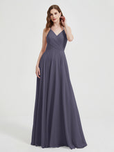 Col En V Dos Croisé Mousseline Robes De Demoiselle d'Honneur Orageux