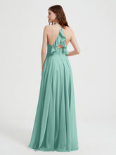 Col En V Dos Croisé Mousseline Robes De Demoiselle d'Honneur Turquoise