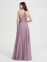 Col En V Dos Croisé Mousseline Robes De Demoiselle d'Honneur Vintage Mauve