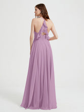 Col En V Dos Croisé Mousseline Robes De Demoiselle d'Honneur Glycine