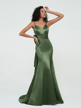 Bretelles Spaghetti Robes de Sirène en Satin Olive Verte