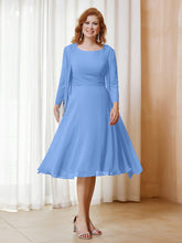 Robe de A-ligne en Mousseline à Manches Longues avec Veste Bleu