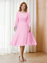 Robe de A-ligne en Mousseline à Manches Longues avec Veste Rose Bonbon
