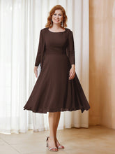 Robe de A-ligne en Mousseline à Manches Longues avec Veste Chocolat