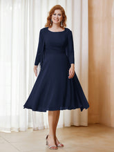 Robe de A-ligne en Mousseline à Manches Longues avec Veste Bleu Marine