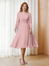 Robe de A-ligne en Mousseline à Manches Longues avec Veste Rose Poudré