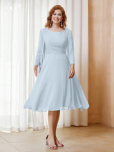Robe de A-ligne en Mousseline à Manches Longues avec Veste Brume