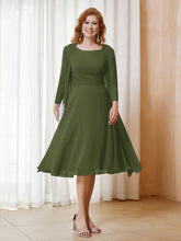Robe de A-ligne en Mousseline à Manches Longues avec Veste Olive Verte