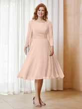Robe de A-ligne en Mousseline à Manches Longues avec Veste Rose Perle