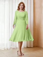 Robe de A-ligne en Mousseline à Manches Longues avec Veste Sauge