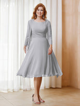 Robe de A-ligne en Mousseline à Manches Longues avec Veste Argent
