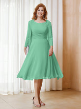 Robe de A-ligne en Mousseline à Manches Longues avec Veste Turquoise