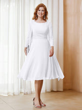 Robe de A-ligne en Mousseline à Manches Longues avec Veste Blanc