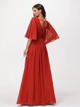 Profond Col En V Mousseline Robes Avec Fente Rouille