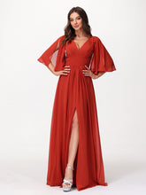 Profond Col En V Mousseline Robes Avec Fente Rouille