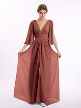 Profond Col En V Mousseline Robes Avec Fente terracotta