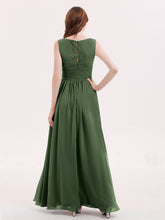Robe Col en V Mousseline et Dentelle avec Fente Olive Verte
