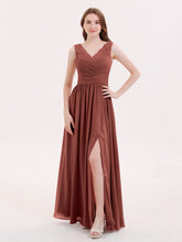 Robe Col en V Mousseline et Dentelle avec Fente terracotta